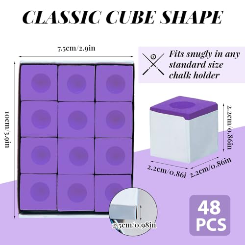 Junkin Pool Chalk Cubes for Billiard Cue Sticks, 48/72/108Pack Options, Table Accessories for Clubs, Bars & Home - color: Purple