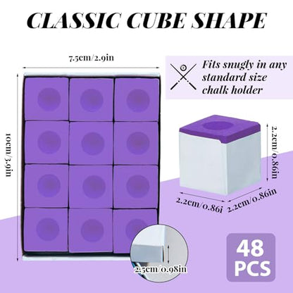 Junkin Pool Chalk Cubes for Billiard Cue Sticks, 48/72/108Pack Options, Table Accessories for Clubs, Bars & Home - color: Purple