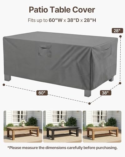 Vailge Rectangular/Oval Patio Table Cover, Heavy Duty and Waterproof Outdoor Lawn Patio Furniture Covers (Grey, Rectangle-60 Lx38 Wx28 H) - color: Grey, size: Rectangle-60"Lx38"Wx28"H