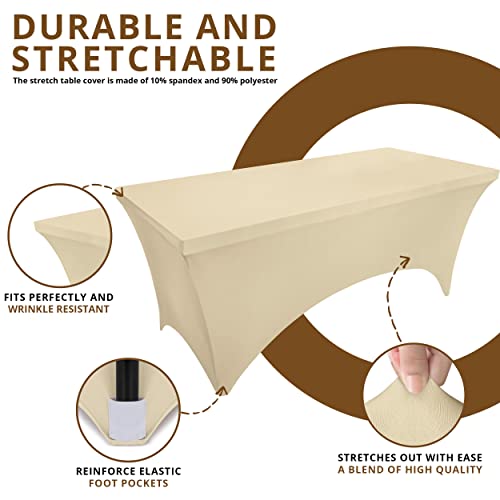 Utopia Kitchen Spandex Tablecloth 2 Pack [6FT, Champagne] Tight, Fitted, Washable and Wrinkle Resistant Stretch Table Cloth Rectangle Cover for Trade Show, Weddings & Parties [72Lx30Wx30H Inch] - color: Champagne, size: 6 Feet - 2 Pack