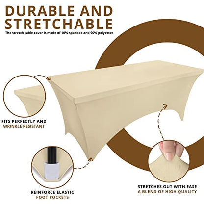 Utopia Kitchen Spandex Tablecloth 2 Pack [6FT, Champagne] Tight, Fitted, Washable and Wrinkle Resistant Stretch Table Cloth Rectangle Cover for Trade Show, Weddings & Parties [72Lx30Wx30H Inch] - color: Champagne, size: 6 Feet - 2 Pack