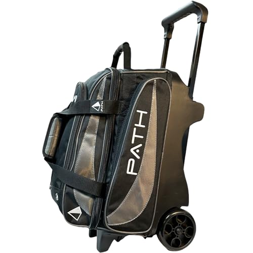 Pyramid Path Premium Deluxe 2 Ball Double Roller Bowling Bag With Large Separate Shoe Compartment (Up To US Mens Size 15) and Oversized Accessory Pocket, Retractable Locking Handle - Extends to 37" - color: Silver