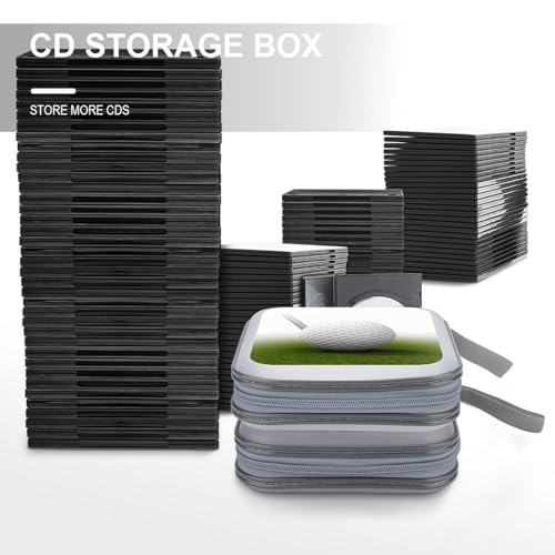 40-Sheet Capacity CD Case Storage Bag,Golf Ball Printed Large Capacity CD Protective Storage Organizer Portable DVD Case for Car, Home,Office,Travel