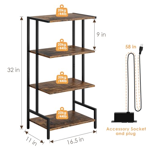 Arbuxzuy 4-Tier AV Media Stand with Power Outlet and LED Lights,Wooden Stereo Stand Cabinet,Game Console Shelf for Small Space,Audio Rack Stand Tower Ideal for Video DVD Players,Xbox - color: Rustic Brown