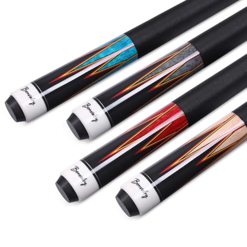 58" Pool Cue Sticks Set of 4, Maple Shaft 13mm Tip, Decals Pattern Butt with Nylon Wrap