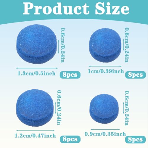 32 Pcs Pool Stick Tips, Billiard Cue Tips Billiard Stick Tip Replacement Kit with Storage Box Repair Kits Leather Tip Head for Snooker Pool Table Cues Supplies 4 Sizes