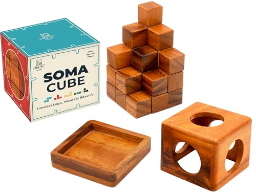 BSIRI Soma Puzzle Cube Wooden Toy Brain Teaser Desk Board Games Adults Master Block Christmas Mind Magic Benders Wood Hand Cube Family Teens Classic
