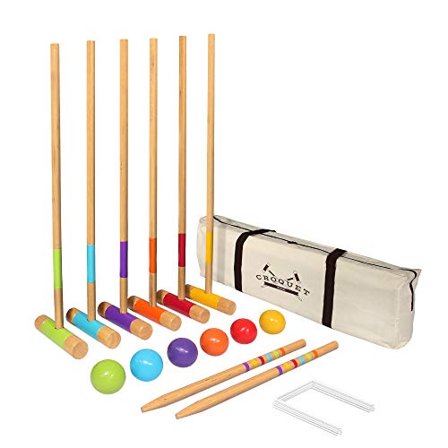 GoSports Six Player Croquet Set - Choose Deluxe (35") or Standard (28") - Modern Wood Design - style: Standard