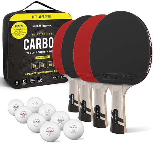 PRO-SPIN Ping Pong Paddles – ITTF Approved Professional Table Tennis Rackets with Carbon Fiber for Superior Control | 7-Ply Blade, Premium Rubber, 2.0mm Sponge - color: 4-Pack | Active Red