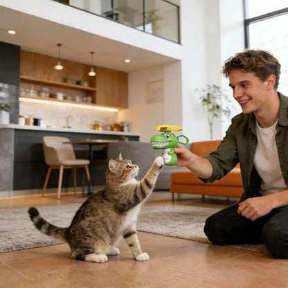 Disc Flying Toy, Fun Dinosaur Design, 11.5x3.5x12cm, Cat Toy Launcher, Cat Fetch and Hunt Toys, Easy to Use, for Yard, Garden, Balcony, Terrace Fun - color: Green