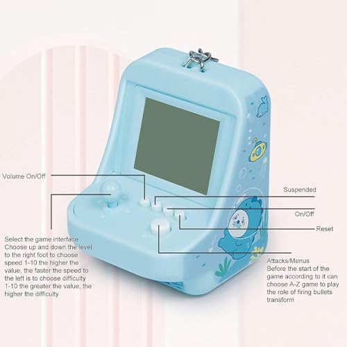 1PC Blue Micro Player Mini Arcade Machine with Keychain, 26 Classic Game Modes Support Music Mini Building Block Game Console for Plug and Play Video Games Automotive Trim Automobile Keychains