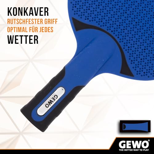 GEWO Outdoor Table Tennis Bat - Weatherproof Table Tennis Bat Blue for Outdoor Use with Sturdy Mesh Structure Non-Slip Handle Ideal for Water Table Tennis and Leisure Table Tennis Outdoor