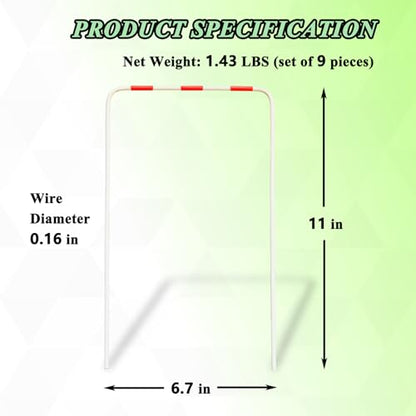 Croquet Wickets Replacement, Set of 9, Heavy Duty Thick Steel Wire with White Plastic Coating, 11 x 6.7, for Families Backyard Lawn Outdoor Game