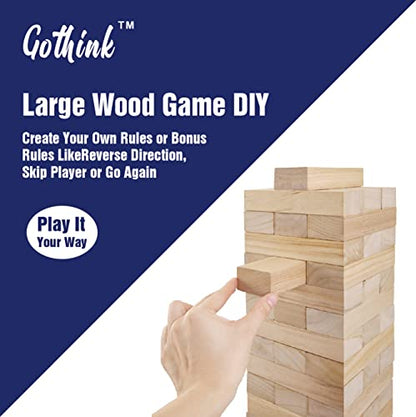GOTHINK Giant Tumble Tower Game, Large Tumbling Tower Stacking to Over 4 FT 54pcs Wooden Jumbo Blocks for Outside Yard Games with Carry Case Timber Stacking Game Night Toy Gift for Kids Adults Family - size: L-Over 4FT