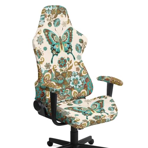 Butterfly Print Gaming Chair Cover with Armrest Covers Boho Mandala Flower Print Computer Chair Seat Slipcovers Universal Fit for Desk/Swivel/Rotating Chairs Protector - color: Brown - Butterfly Boho Mandala Flower
