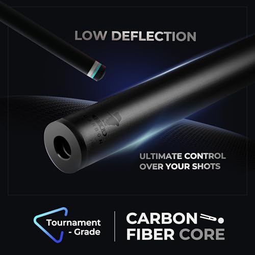 Carbon Fiber Pool Cue Stick with Case, 2pieces 58inch Low Deflection Professional Cue Stick for Billiards, Pro Taper Carbon Fibre Shaft with 12.5mm Tip (19oz-20oz)