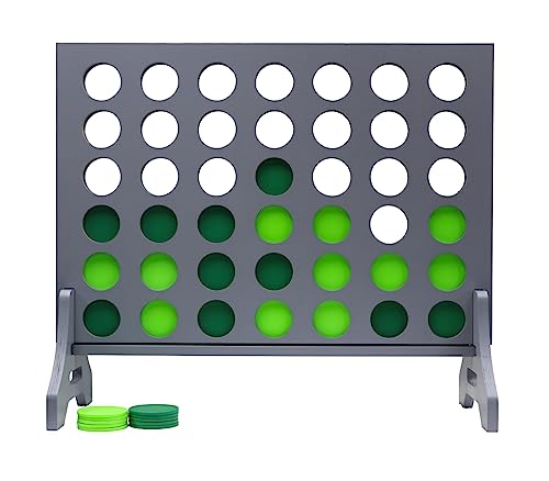 Giant 4 in a Row Game for Family & Adults – Tailgating Pros Jumbo Grey Wooden Four in a Row Indoor & Outdoor Yard Game for Family Party Fun, Portable Activities for Patio, Backyard, and Camping - color: Kelly / Lime