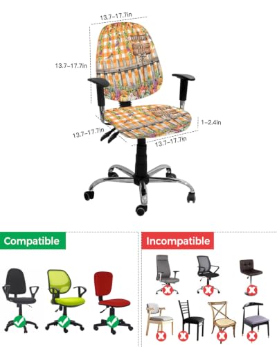 Savannan Office Chair Cover, Fall Leaves Thanksgiving Pumpkin Protective Stretch Elastic Universal Cover for Desk Task Chair,Computer Rotating Chair 1 Pcs Farm Fence Orange Plaid