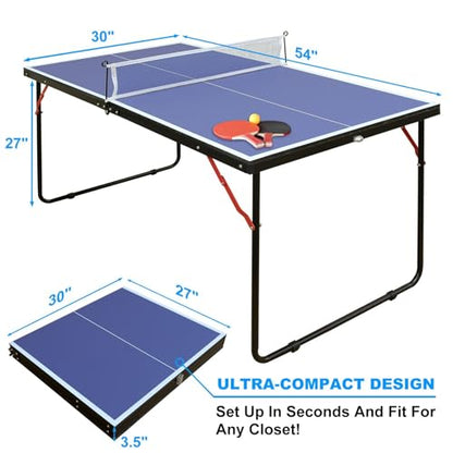 Portable 54'' Table Tennis Set with Folding Legs, Easy Storage - Ideal for Small Spaces, Includes Net, Paddles, and Balls