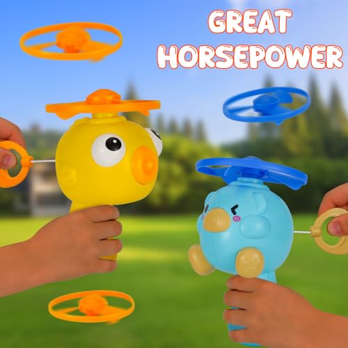 Outdoor Flying Disc Launcher Toys Set Pull-String Launchers Flying Toys for Summer Fun