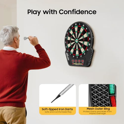 Electronic Dart Board, Electronic Dartboard with 6 Darts 4 Led Screens Voice Prompts Soft Tip Dart Board Set 27 Game Modes with 243 Variants Supports up to 16 Players