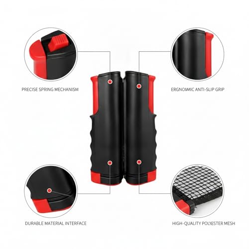Retractable Table Tennis Net Set, Clamp-On Ping Pong Net for Standard Tables, Portable Polyester Mesh with Quick Setup - color: Black