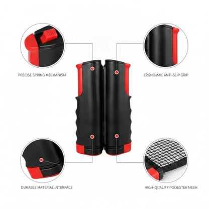 Retractable Table Tennis Net Set, Clamp-On Ping Pong Net for Standard Tables, Portable Polyester Mesh with Quick Setup - color: Black