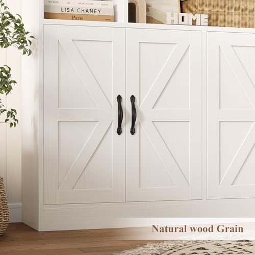 HOSTACK 72” Tall Book Shelf and Bookcase, White Bookshelf with Storage Cabinet, 45” Wide Bookcase with 4 doors, Standing Display Shelves, Modern Farmhouse Book Case for Living Room, Home Office, White - color: White