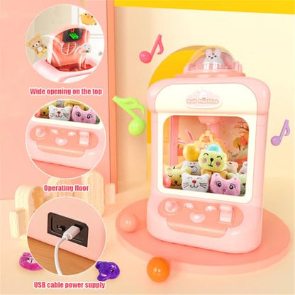 Mini Claw Machine for Kids, USB Claw Machine Arcade Game with Sound, Mini Plush Toys and Music, Christmas Party Birthday Toys Gifts for Kids, Girls, Boys (Pink Rabbit)