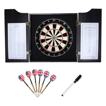 GSE Games & Sports Expert Professional Solid Wood Classic Dartboard Cabinet with Sisal/Bristle Dartboard, Scoreboard, and 6 Steel Tip Darts, Easy Assembly Complete with All Accessories (Black)