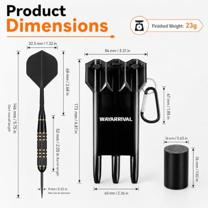 Steel Tip Darts Set 23g, 3 Pack with Brass Barrels and Case | 23g steel tip darts, 21g brass barrels, integrated flights, sharpener, slim case, for bristle dartboards