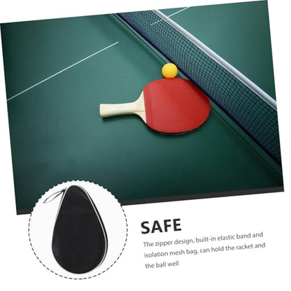 Mikikit Reusable Table Tennis Racket Storage Bag with Zipper and Elastic Band Lightweight Protective Case with Ball Compartment Practical Organizer for Pong Paddle Portable Space Saving