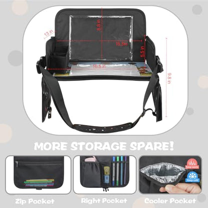MENZOKE Kids Travel Tray, Road Trip Activities for Kids with Dry Erase Board & Cooler Cup Holder, Toddler Car Activities with No-Drop iPad Holder Stand, Roadtrip Essentials for Toddlers, Black - color: Black Astronaut