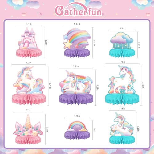 Unicorn Birthday Party Supplies Set - Rainbow Table Decorations with Honeycomb Centerpiece for Unicorn Party Decorations - style: Unicorn