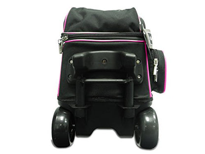 Pyramid Path Premium Deluxe 2 Ball Double Roller Bowling Bag With Large Separate Shoe Compartment (Up To US Mens Size 15) and Oversized Accessory Pocket, Retractable Locking Handle - Extends to 37" - color: Black/Hot Pink