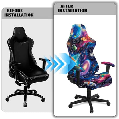 Cosmos Computer Gaming Chair Cover 4 Piece Stretchable Elastic Fit Cat Scratch Proof Gaming Chair Seat Cover Non Slip Breathable Washable Slipcover with Armrest Protection for Game Room - color: Colorful Cosmos
