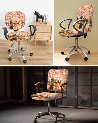 Savannan Office Chair Cover, Country Bow Dog Protective Stretch Elastic Universal Cover for Desk Task Chair,Computer Rotating Chair 1 Pcs Autumn Sunflower Maple Leaf