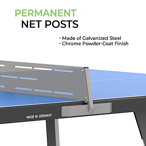 KETTLER Eden Weatherproof Stationary Outdoor Table Tennis Table with Galvanized Steel Legs and Permanent Net and Post System