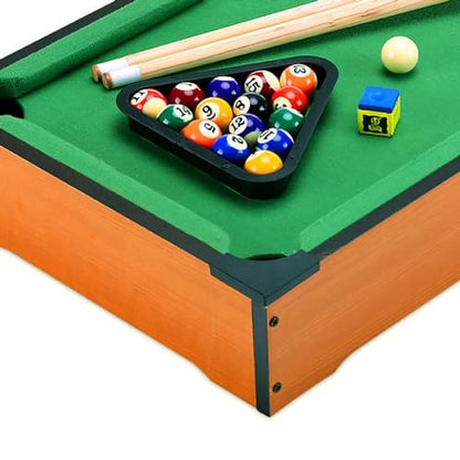 SM SunniMix Mini Tabletop Pool Set Wood Balls Cues Portable Snooker Miniature Billiard Game for Desktop Game Room Living Room Travel Kids