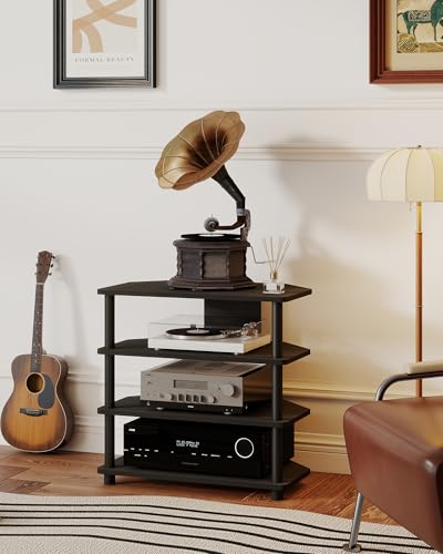 4-Tier Game Console Stand, Media Table with Open Storage, Small Entertainment Stand for Living Room Bedroom, Holds TV up to 32" - color: Blackwood
