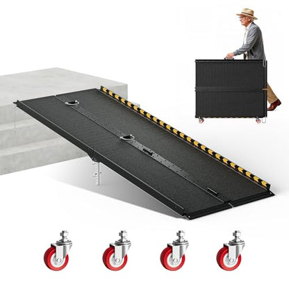 CAMMOO 6 FT Portable Wheelchair Ramp-800LBS Heavy-Duty, High-Strength Aluminum Alloy with 4 Adjustable Legs, 4 Wheels, Triple Anti-Slip and Seamless Design, Ideal for Home Steps, Threshold, Doorways - size: 6 FT