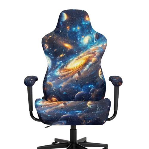 Stretchy Chair Slipcovers with Arms Bling Starry Night Gaming Chair Cover Cat Scratch Proof Rotating Gaming Chair Covers Protector 4PCS Complete Set for Office Professional Environment - color: Bling Starry Night