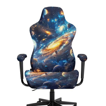 Stretchy Chair Slipcovers with Arms Bling Starry Night Gaming Chair Cover Cat Scratch Proof Rotating Gaming Chair Covers Protector 4PCS Complete Set for Office Professional Environment - color: Bling Starry Night