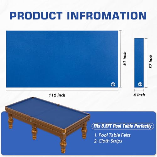Pool Table Felt Cloth Billiard Cloth with 6 Pcs Cloth Strips and Staple Remover Pool Table Felt Replacement Kit Parts - color: Blue, size: 8.5ft