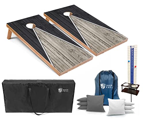 Tailgating Pros Pyramid Cornhole Board Set: Score Keeper, Bean Bags, and Carrying Case- 4'x2' Regulation Corn Hole Toss Game - color: Grey/Grey