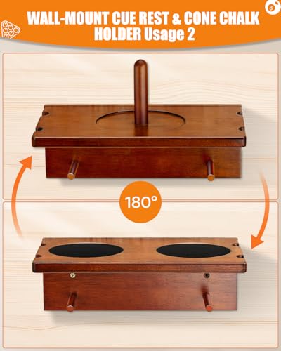 EXTCCT Wall Mounted Cue Holder - Hardwood Billiard Cue Rest and Drink Holder with Chalk Holder 11 x 6.3 x 4.1 Inches (Brown) - color: Brown
