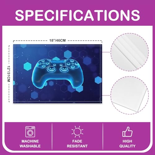 Erosebridal Gamer Boys 4 PCS of Placemats 12x18 Game Controller Place Mat for Dining Table Honeycomb Hexagon Spots Non Slip Table Mats Blue Modern - color: Blue