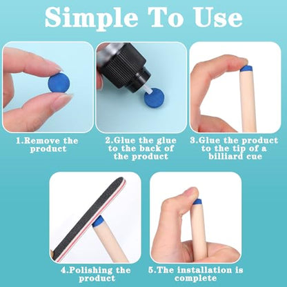 32 Pcs Pool Stick Tips, Billiard Cue Tips Billiard Stick Tip Replacement Kit with Storage Box Repair Kits Leather Tip Head for Snooker Pool Table Cues Supplies 4 Sizes