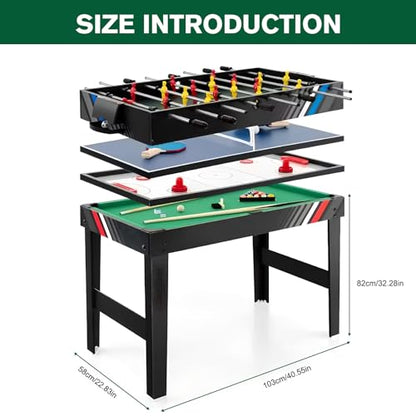 4-in-1 Recreational Game Table with Football Billiards Ice Hockey Table Tennis Wear Resist for Friends and Family Playing
