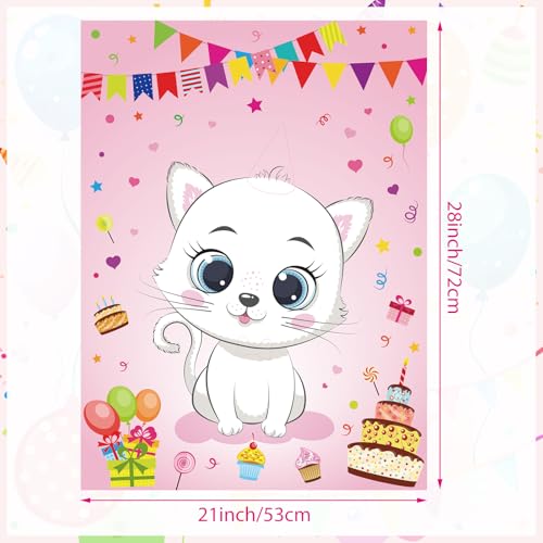PLULON Cat Party Game for Kids Pin The Hat Bow Tie on The Cat Birthday Game Poster for Boy Girl Birthday Summer Party Favors Wall Decorations Classroom Activities - style: Cat